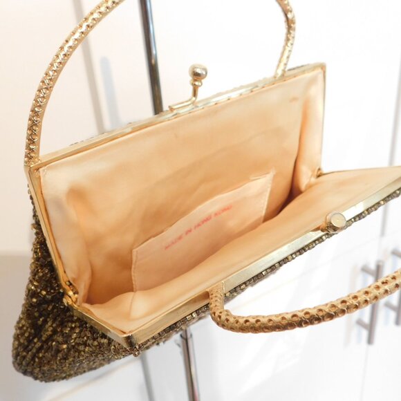 Gold Beaded Vintage 60's Hand Held bag - Picture 6 of 7